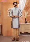 Greay Colour Latest Fancy Designer Party And Function Wear Traditional Jacquard Silk Kurta Churidar Pajama Redymade Collection 19004